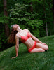 front shot lifestyle image of woman wearing red cotton bra and panty