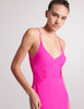 On model 3/4 image of hot pink slip dress