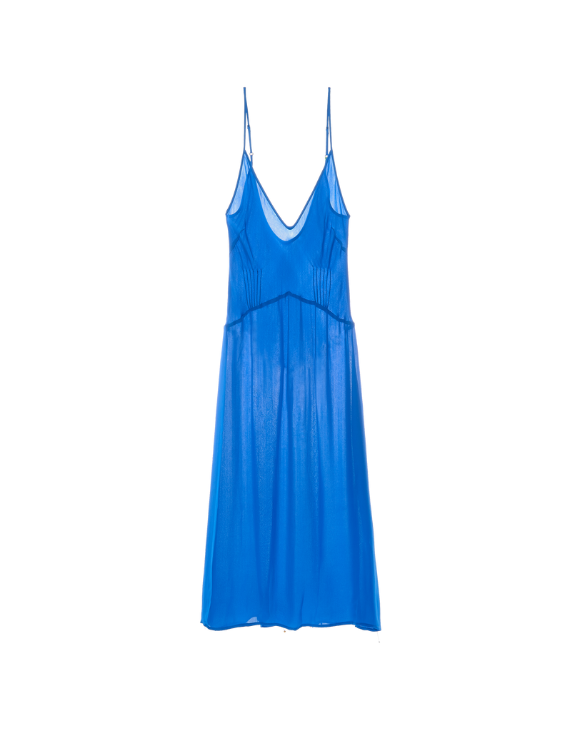 flat of dark blue Cadel silk dress