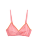 Flat image of pink cotton bralette with yellow trim. 