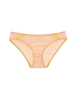  Flat image of a soft peach colored panty made from soft cotton with a cotton lace trim.