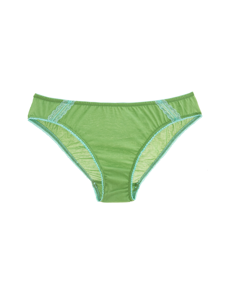 green cotton panty with light blue lace trim