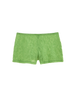 Flat image of green lace shorts. 