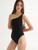 a model wearing a nico one piece in black 