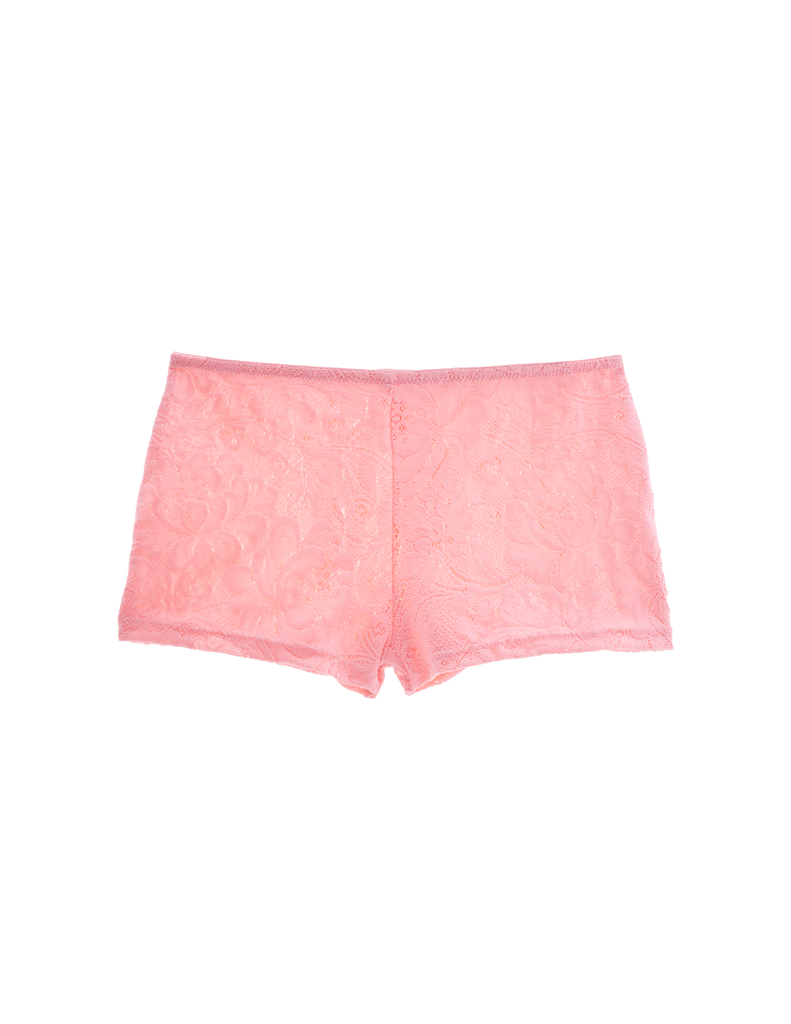 Flat image of pink lace shorts 
