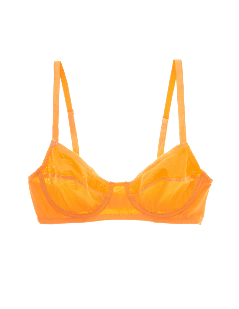 Flat image of orange underwire bra