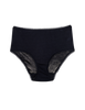 Black high-waist cotton panty with pale black scallop trim on waist and legs openings.