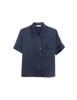 Navy silk collared short-sleeved sleep shirt with left breast pocket and contrast piping by Araks