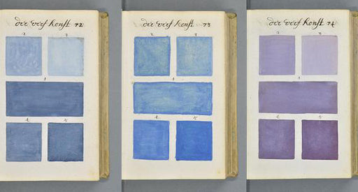 Painted shades of blue and purple color swatches.