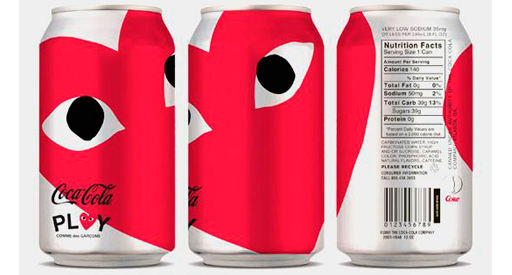 Coca-Cola cans with Comme des Garcons heart design.