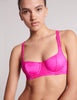 On model image of pink silk bra