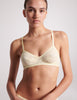 On model image of yellow lace bra