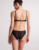 back view on model of woman in black cotton bra and panty