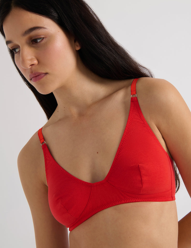 The araks organic cotton briar bralette and josie panty in scarlet red