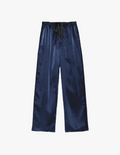 Navy Silk pajama pant with black ribbon and piping