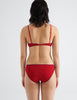 on model back image of woman in red cotton bra and panty