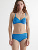Front view of the woman wearing iris blue antonia bra and josephine panty 