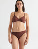 woman in brown cotton bralette and thong
