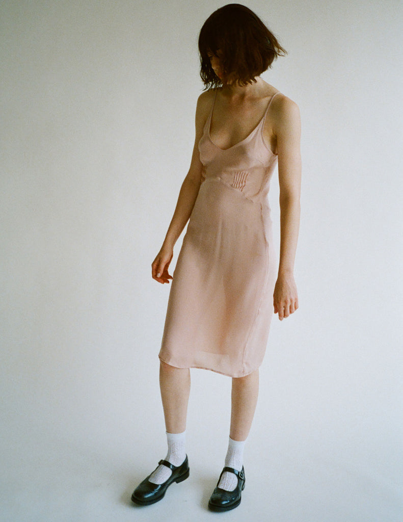 A model in the araks silk georgette cadel slip in bare