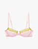 The Araks cotton crepe chloe underwire bra in confection pink with chartreuse lace trim