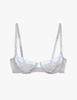 the araks cotton crepe lace trimmed chloe underwire bra in mist grey with blue trim