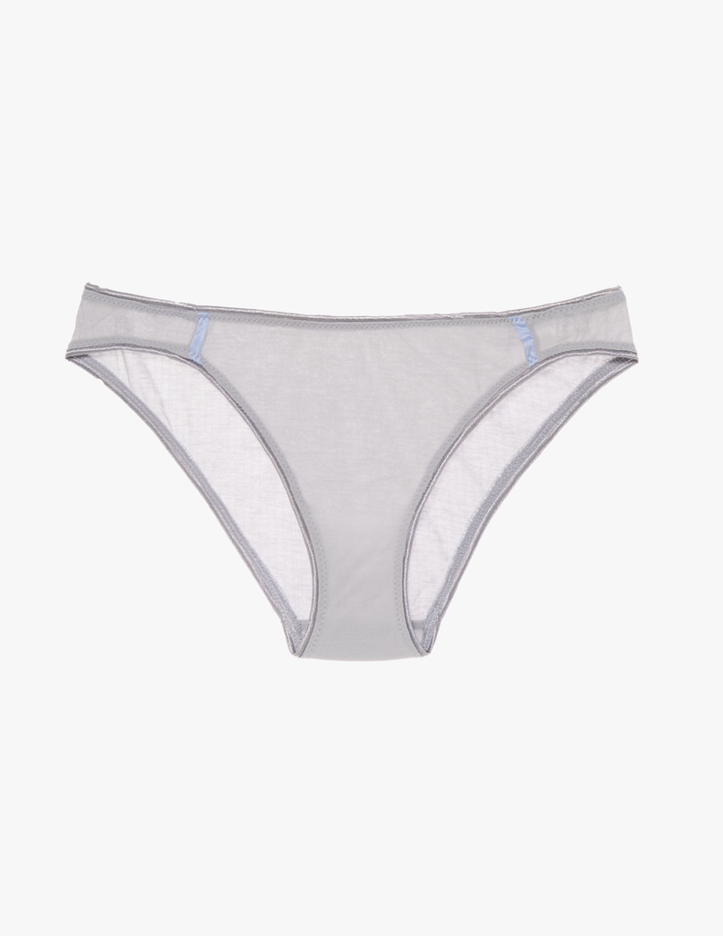 The Araks cotton crepe harriet panty in mist grey with blue silk trim