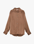 Araks Suki pajama shirt in Terra brown displayed flat against a light gray background.