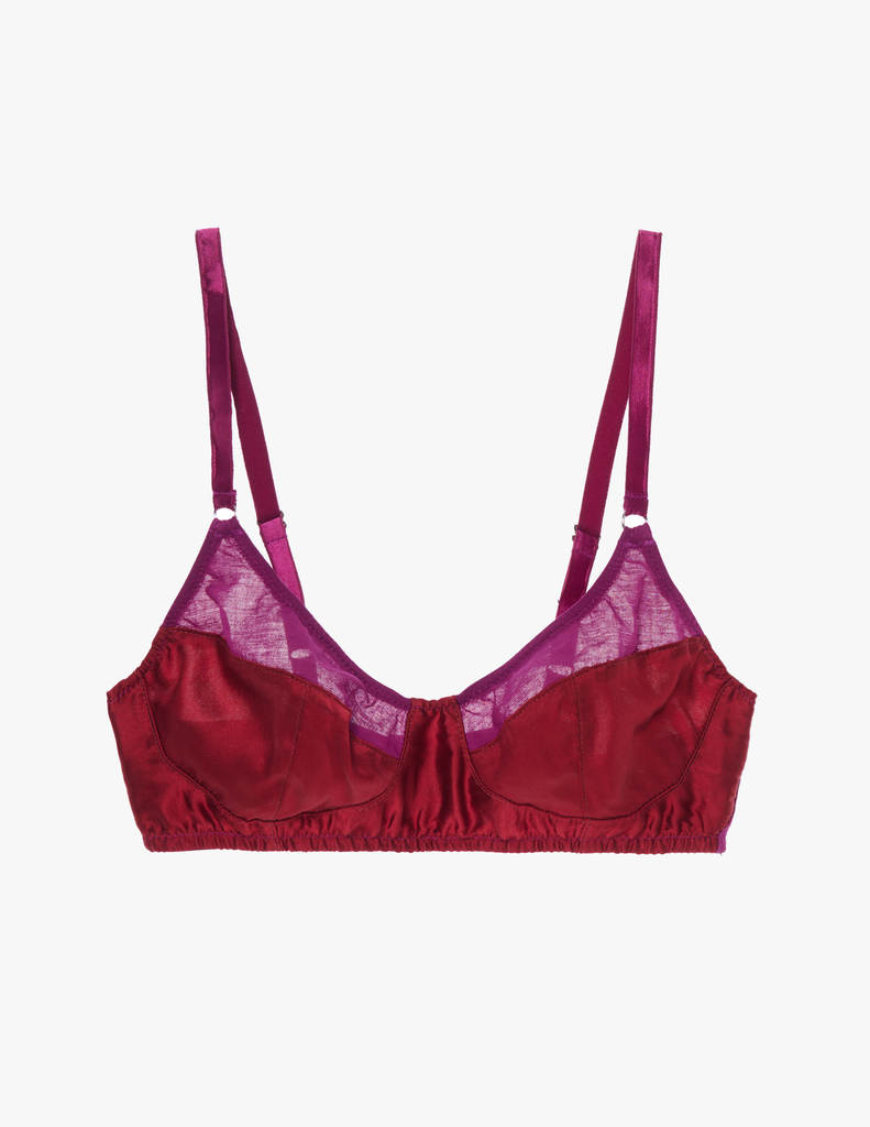 the araks silk and cotton crepe willow bralette in cranberry red