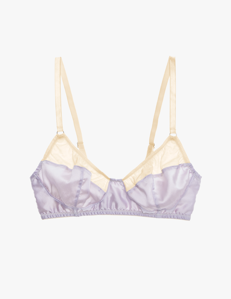 The araks cotton willow bralette in tulle purple with cream cotton crepe