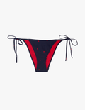 Araks Navy bikini bottom with red dots on a light gray background