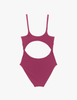 Purple Araks swimsuit with a white circular cutout on a white background
