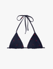 Araks navy bikini top with red polka dot on a white background