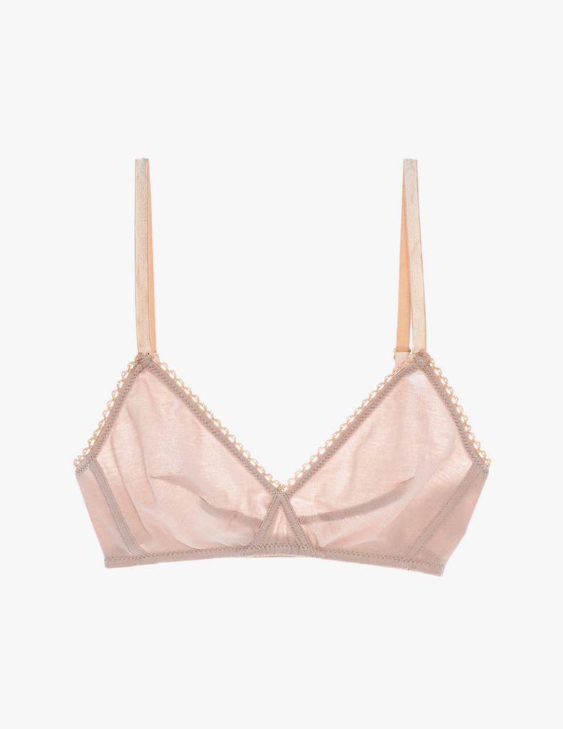 organic cotton beige wireless cotton bralette with beige trim by Araks