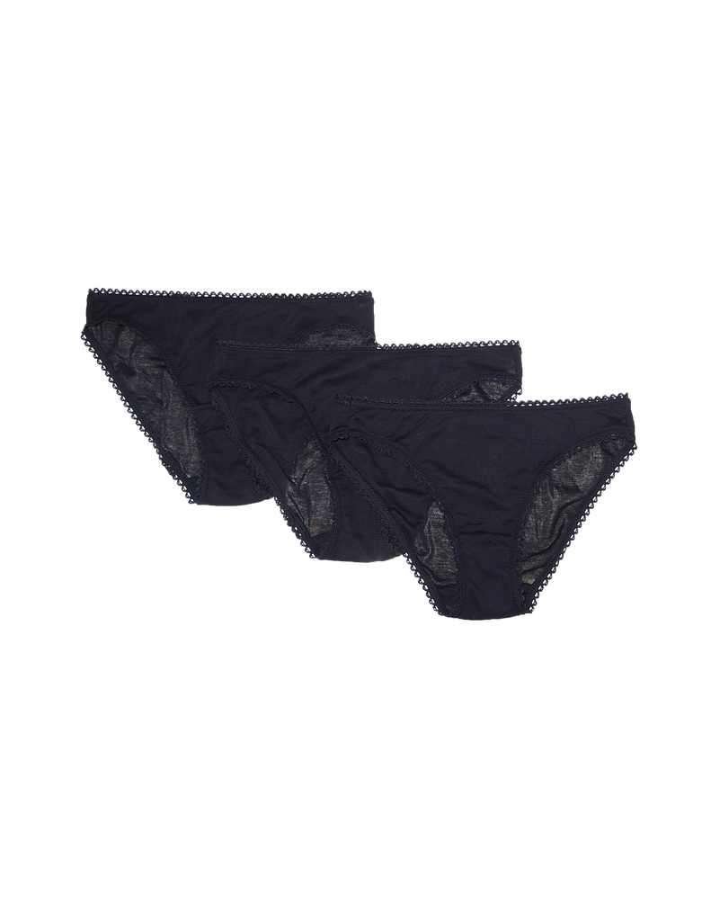 Set of three black organic cotton panties