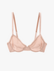 Flat image of araks organic cotton sand colored cotton sofia underwire bra with matching trim.
