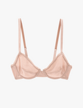 Flat image of araks organic cotton sand colored cotton sofia underwire bra with matching trim.
