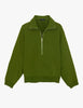 A flat lay image of the Araks Vivienne zip up sweatshirt in the shade Moss. 