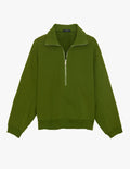 A flat lay image of the Araks Vivienne zip up sweatshirt in the shade Moss. 