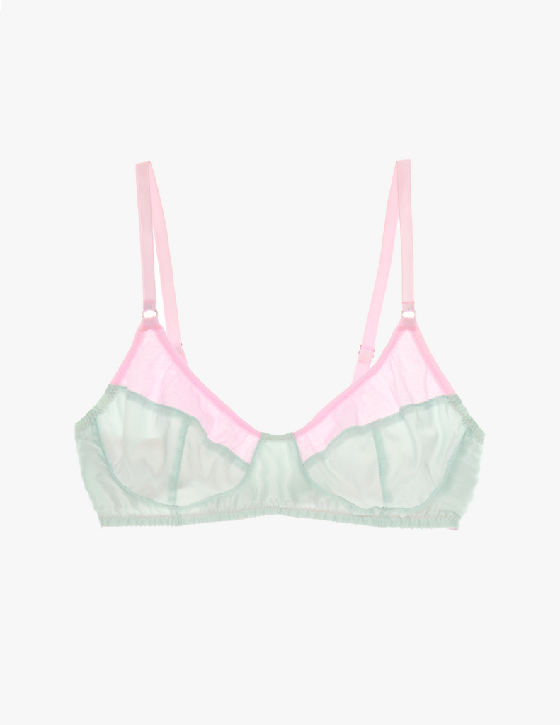 The araks cotton crepe and silk charmeuse willow bralette in confection pink and blue