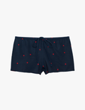 Araks Navy blue shorts with red polka dots on a light gray background