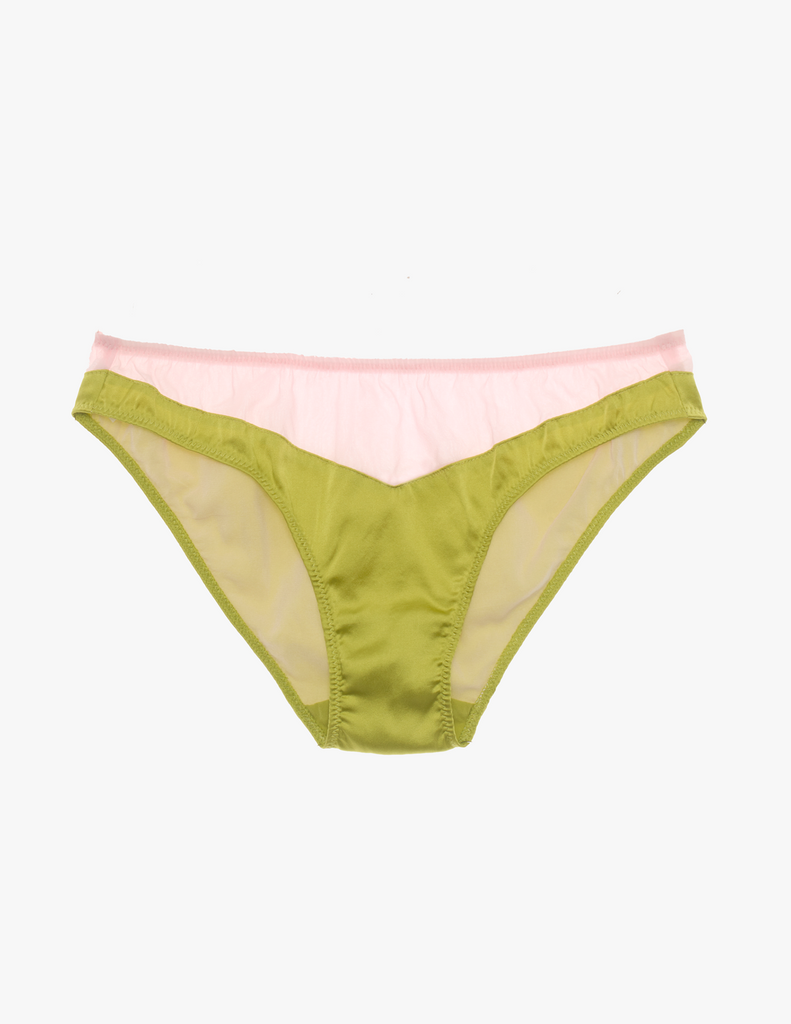 Araks silk charmeuse and silk chiffon aaron panty in confection pink and green
