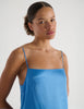 A model in the araks silk tolouse slip in bluet blue