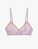A flat lay image of the araks organic cotton antonia bralette in fairy lavender