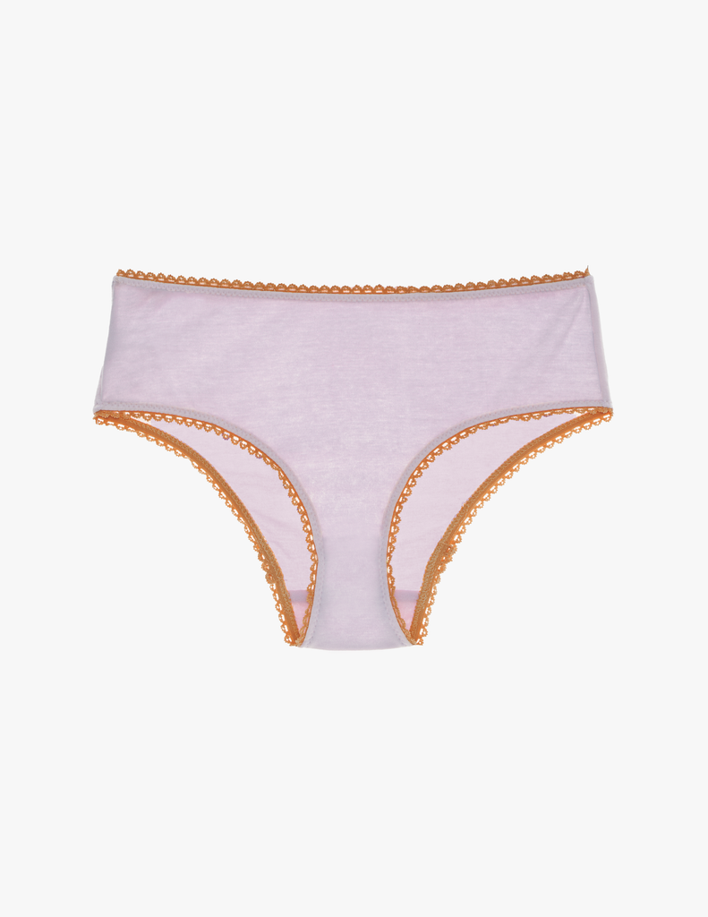 a flat lay image of the araks organic cotton josephine hipster in fairy lavender
