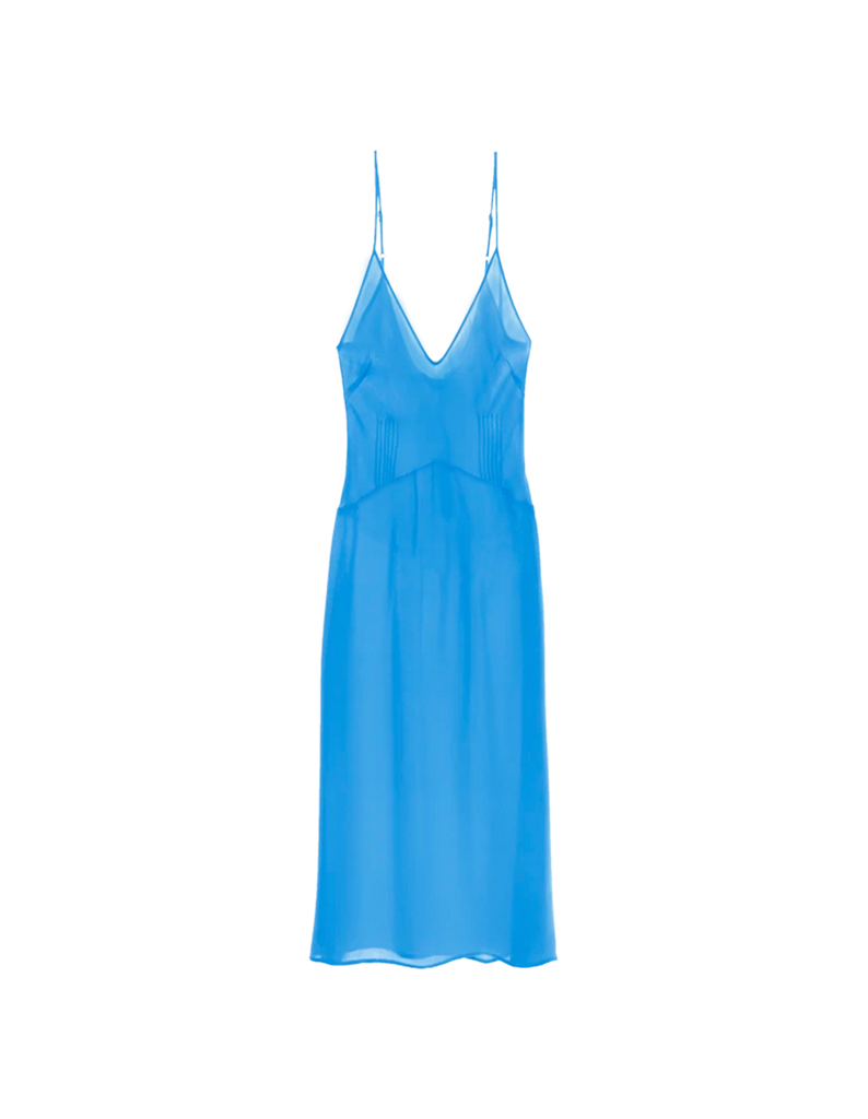 Blue silk slip dress