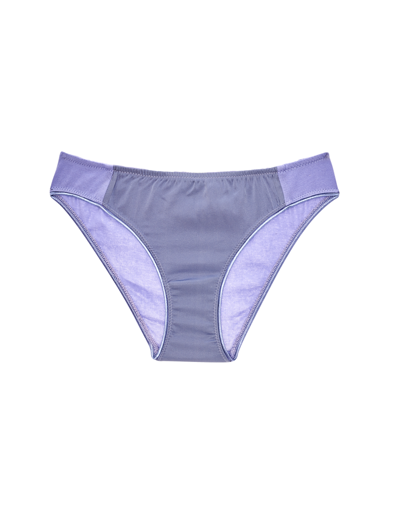flat image of blue cotton with purple silk panty.