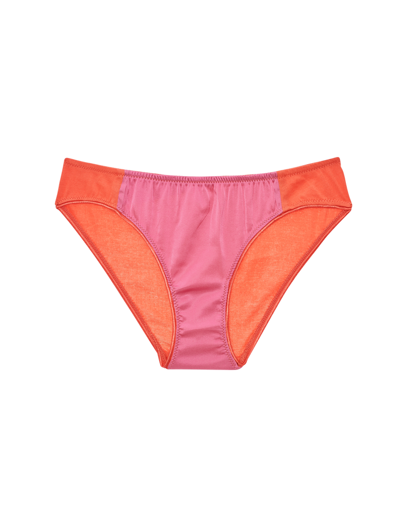flat of orange cotton and pink silk panty