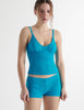 woman in blue lace Georgia cami and Guinevere Short