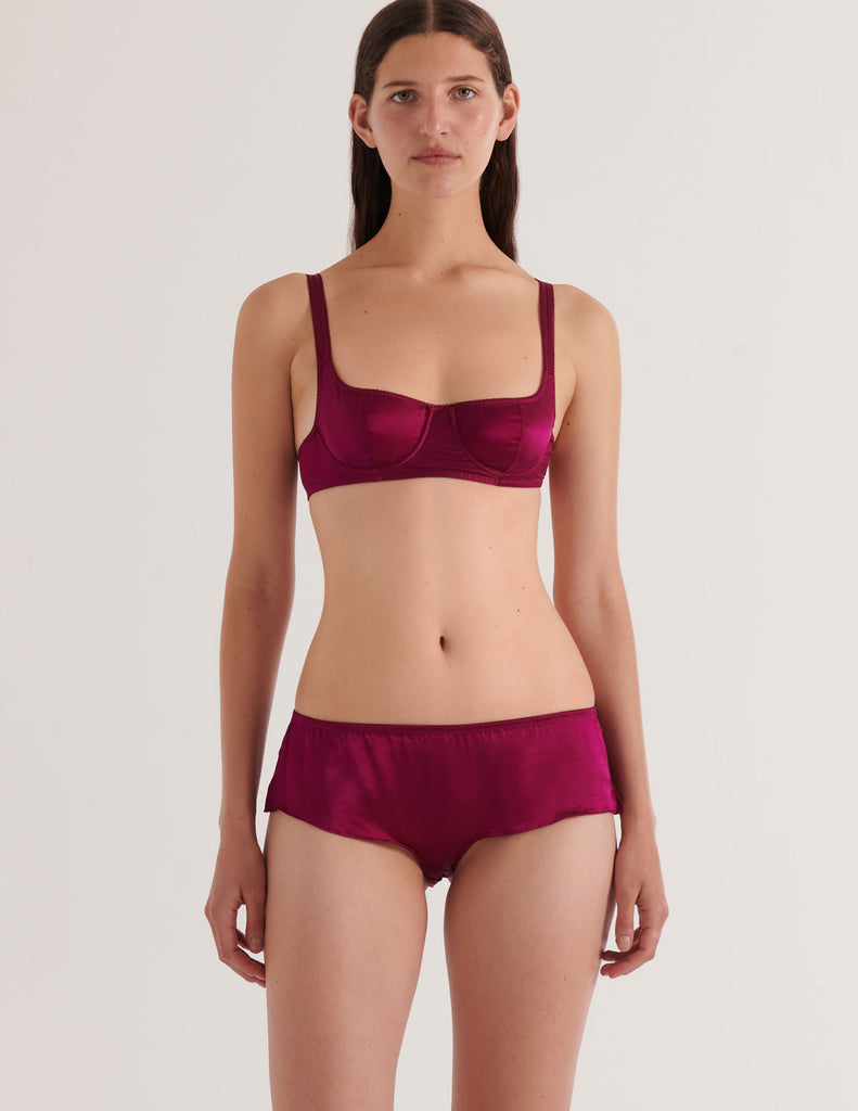 A model in the araks gita underwire bra and gal hipster in cranberry red