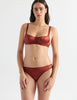 woman in Rust silk bra and panty